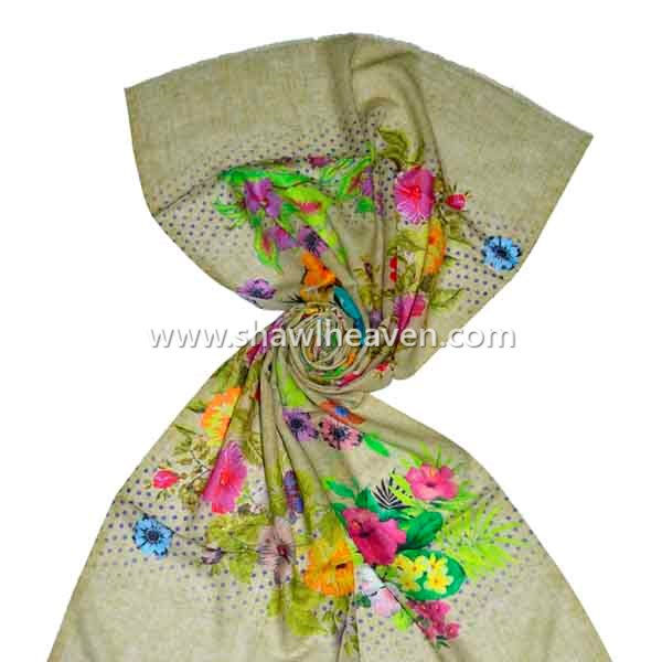 Digital print wool scarves and shawls
